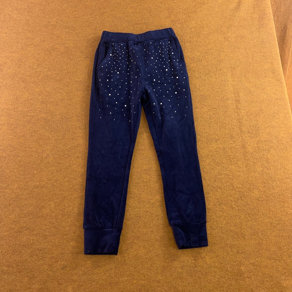 Angel's Face Girls 10-11 Navy Blue Rhinestone Velour Jogger Pants New